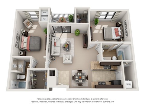 Floor plan for 2 beds, 2 baths, 1006 sqft